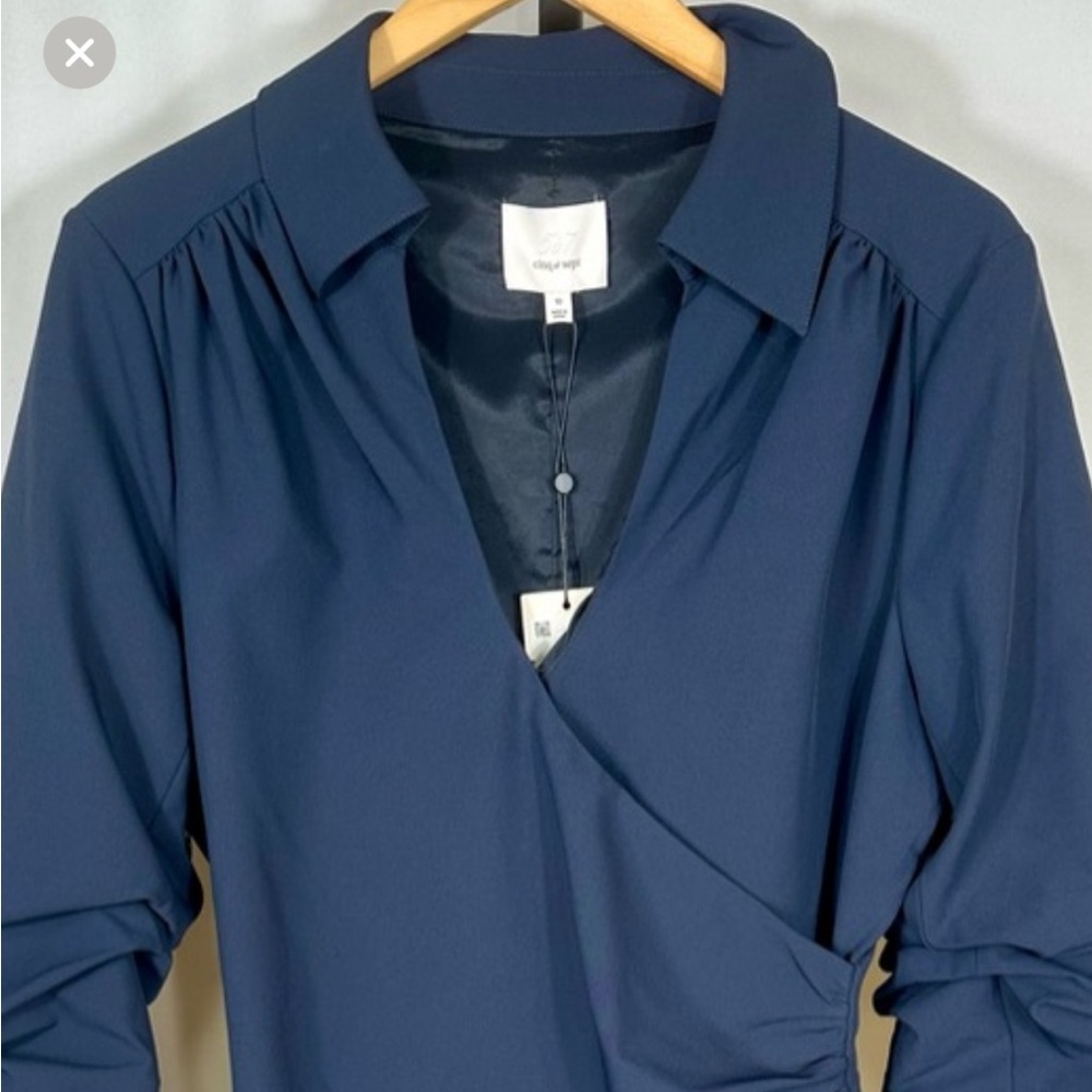 cinq a sept Midnight Navy Wrap Blouse with Collar